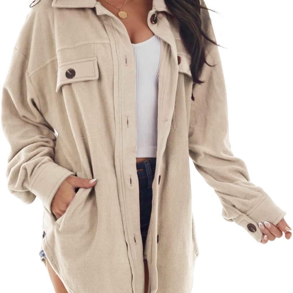 Womens Fleece Button Down Shacket - image 2